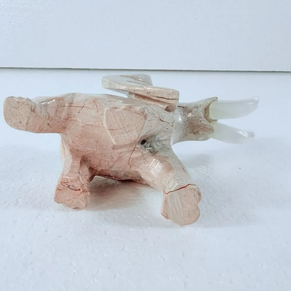 Vintage Onyx Marble Stone Elephant Figurine Trunk Up Luck Statue Hand Carved